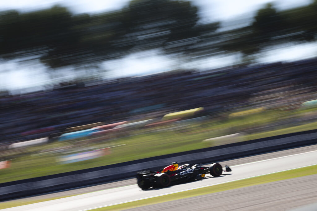 Red Bull driver Max Verstappen on track during practice for the 2025 F1 Spanish Grand Prix