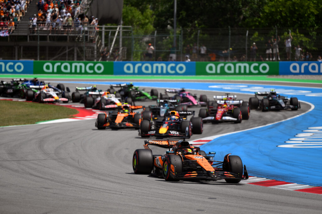 McLaren driver Oscar Piastri leading the 2025 F1 Spanish Grand Prix