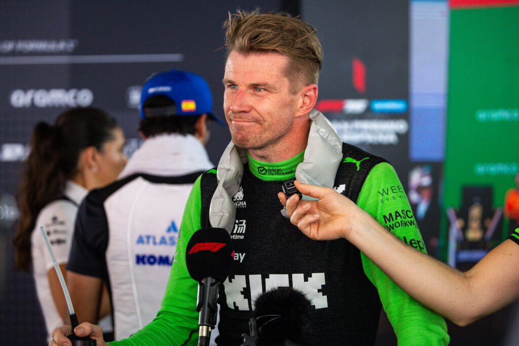 Sauber driver Nico Hulkenberg being interviewed at the 2025 Spanish Grand Prix