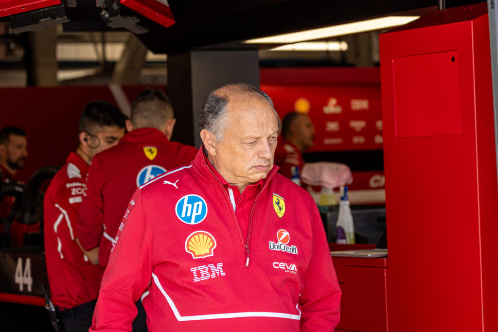 Ferrari team principal Frederic Vasseur leaving the garage at the 2025 Canadian Grand Prix