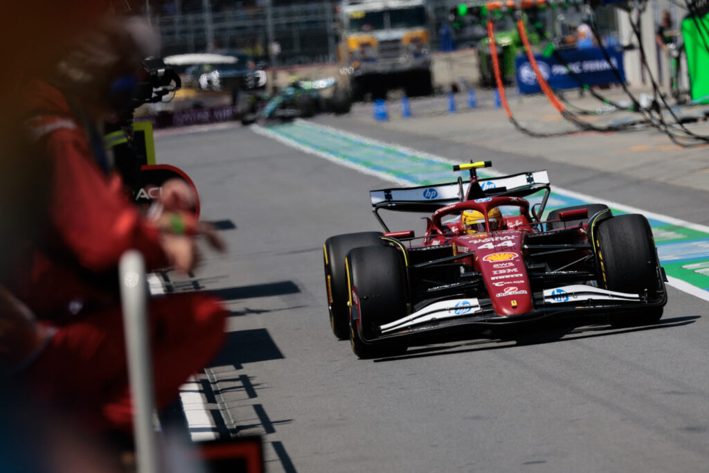 Ferrari driver Lewis Hamilton in the pit lane during the 2025 F1 Canadian Grand Prix