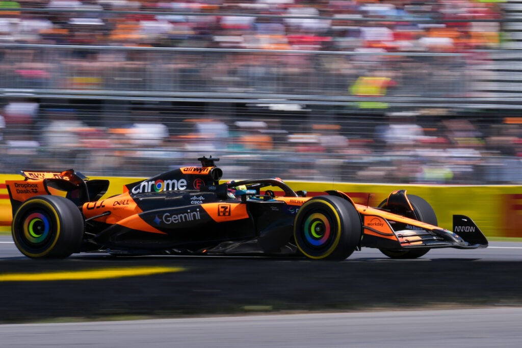 McLaren driver Oscar Piastri racing at the 2025 F1 Canadian Grand Prix