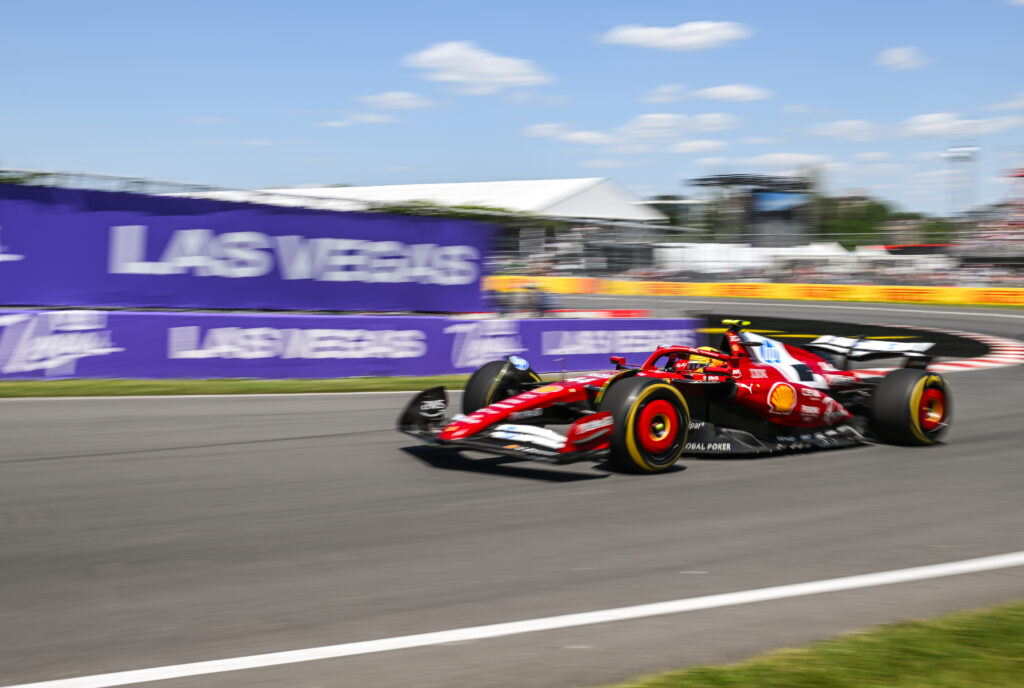 Ferrari driver Lewis Hamilton racing at the 2025 Canadian Grand Prix