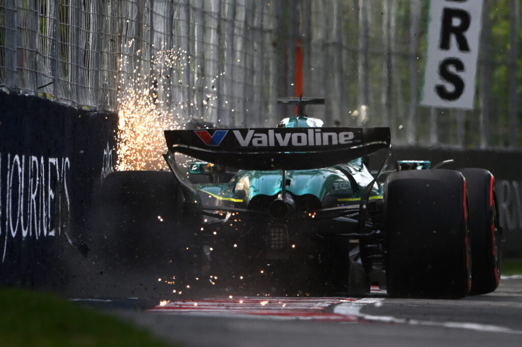 Lance Stroll touches the wall during Canadian GP qualifying.