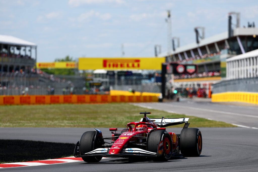 Ferrari driver Charles Leclerc on track in the 2025 F1 Canadian Grand Prix