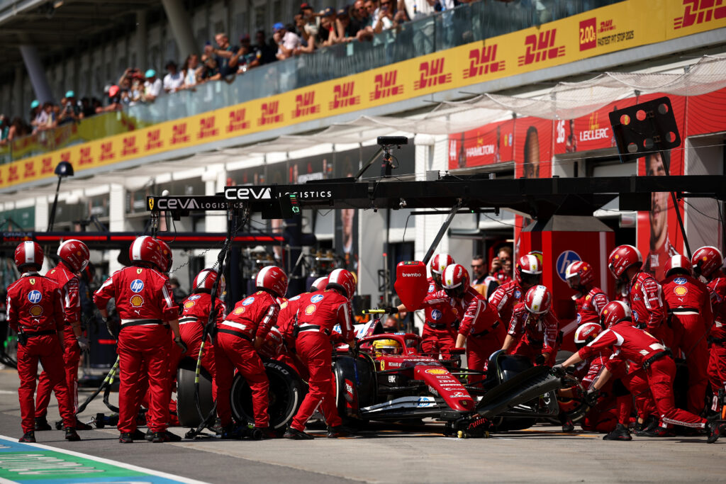 Lewis Hamilton in the Ferrari pit box at the 2025 Canadian Grand Prix
