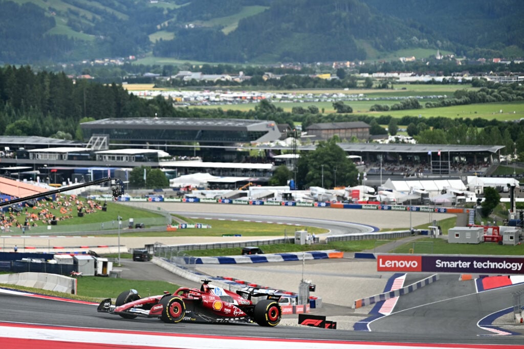 Ferrari driver Charles Leclerc on track during FP2 for the 2025 F1 Austrian Grand Prix