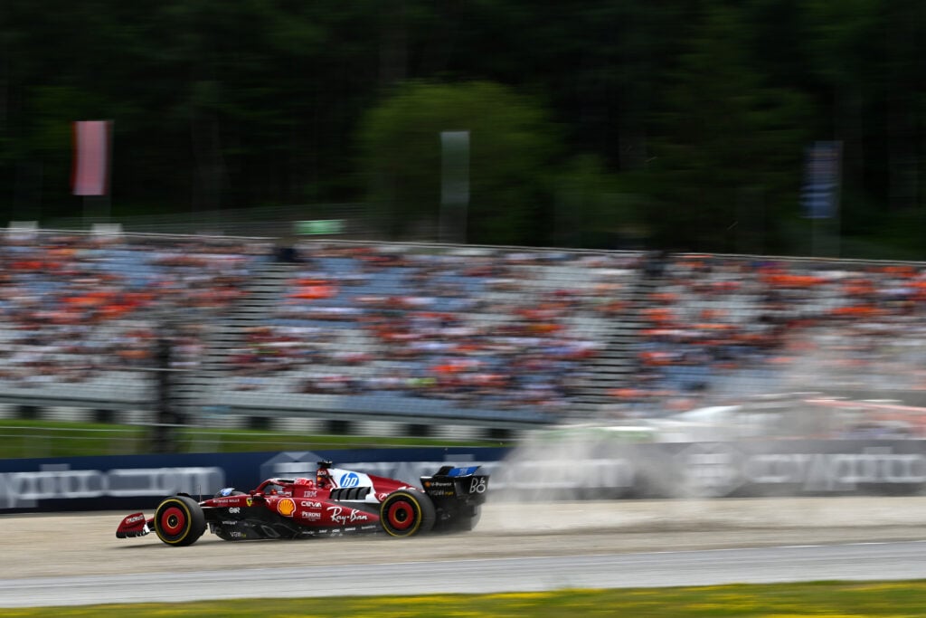 Ferrari driver Charles Leclerc runs off track during FP2 for the 2025 F1 Austrian Grand Prix