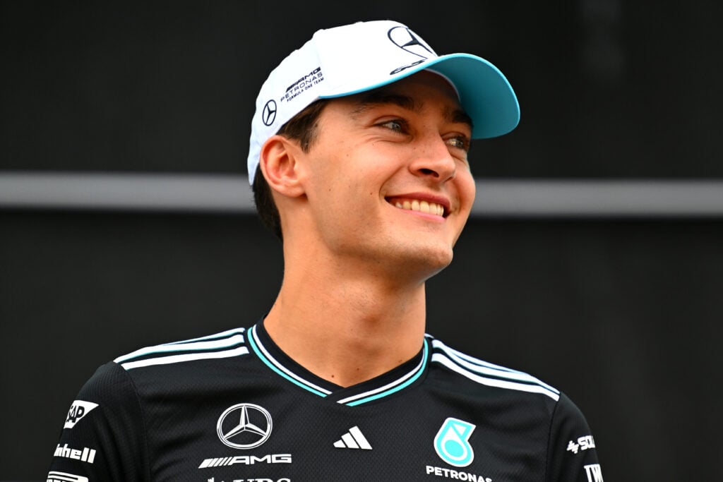 Mercedes driver George Russell in the 2025 F1 Austrian Grand Prix paddock