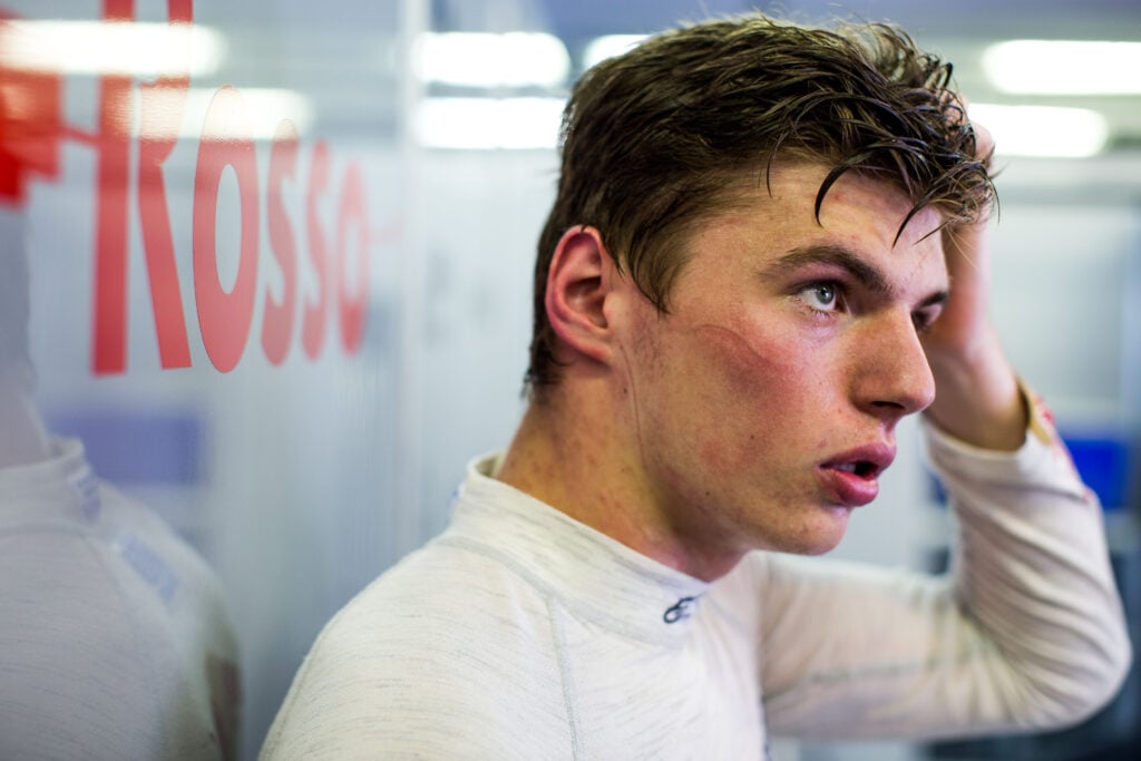 Toro Rosso rookie Max Verstappen in the garage at the 2015 F1 Hungarian Grand Prix