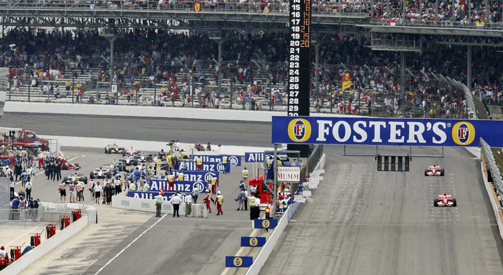 The two Ferrari drivers on the formation lap at the 2005 United States Grand Prix