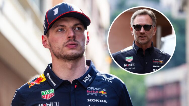 Max Verstappen and Christian Horner of Red Bull Racing at the 2025 Monaco Grand Prix