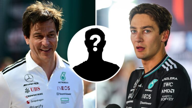 Mercedes team principal Toto Wolff in the 2025 F1 Spanish Grand Prix paddock and George Russell speaks to the media after qualifying