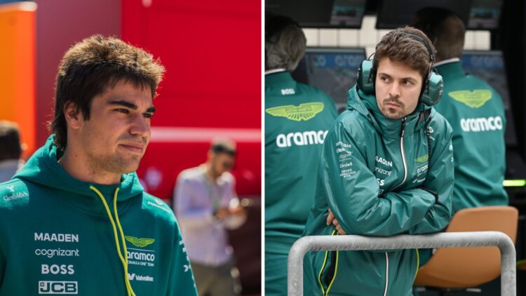 Aston Martin driver Lance Stroll (left) at Imola, Aston Martin reserve driver Felipe Drugovich (right) at F1 pre-season testing