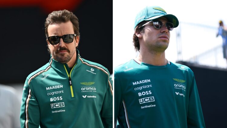 Aston Martin driver Fernando Alonso (left) at the Canadian Grand Prix, Aston Martin driver Lance Stroll (right) at the Canadian Grand Prix