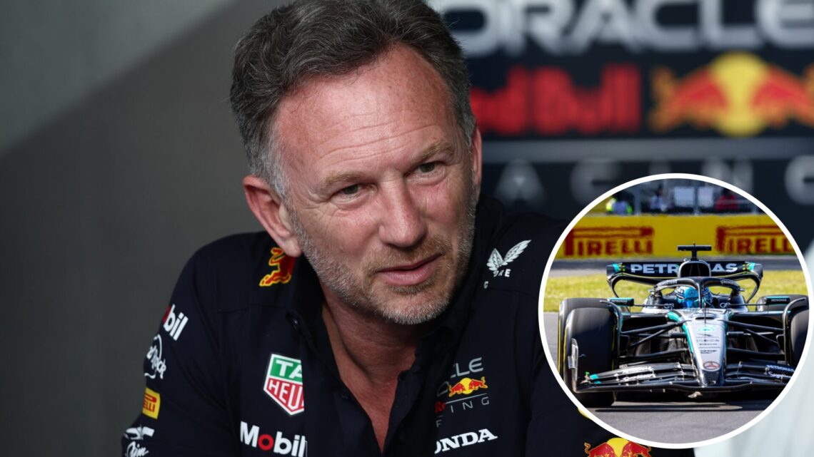 Red Bull boss Christian Horner at the 2025 Saudi Arabian Grand Prix, inset George Russell in the W16