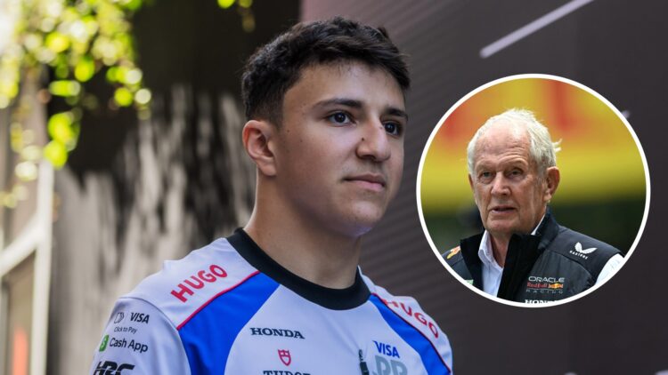 Isack Hadjar of Visa Cash App Racing Bulls and Helmut Marko of Red Bull Racing during the 2025 F1 season