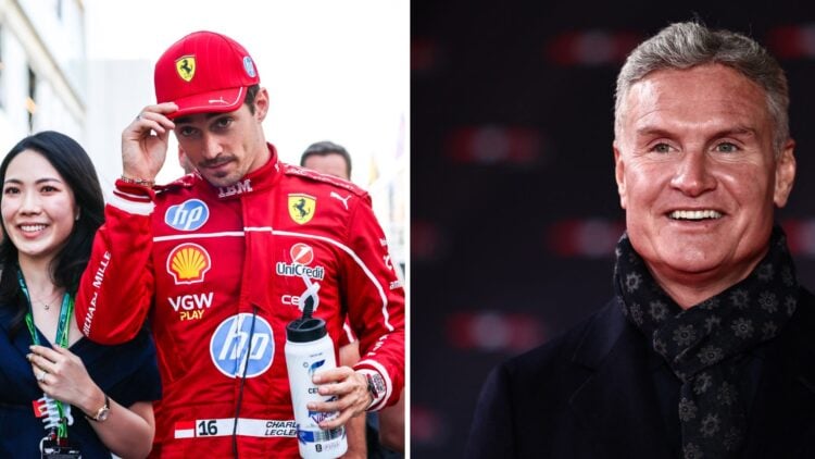 Ferrari driver Charles Leclerc (left) at the Canadian Grand Prix, David Coulthard (right) at the F1 75 launch event