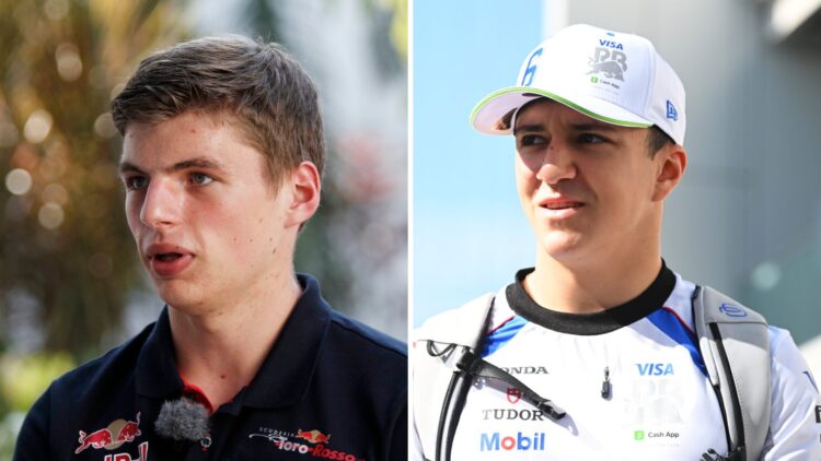 Toro Rosso driver Max Verstappen (left) at the 2015 F1 Malaysian Grand Prix, Racing Bulls driver Isack Hadjar (right) at the 2025 F1 Canadian Grand...