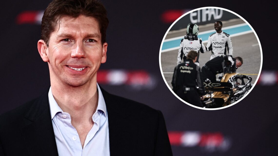 Williams boss James Vowles at the F1 75 launch event, inset Brad Pitt and Damson Idris during filming for 'F1'