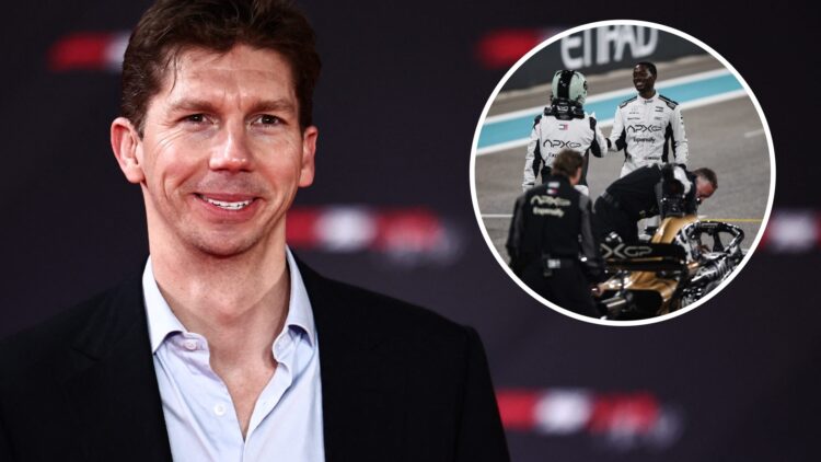 Williams boss James Vowles at the F1 75 launch event, inset Brad Pitt and Damson Idris during filming for 'F1'