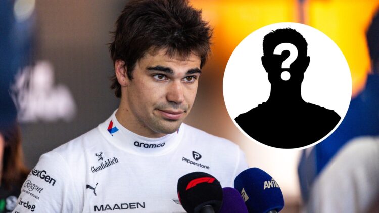 Aston Martin driver Lance Stroll speaking to the press at the Emilia Romagna Grand Prix