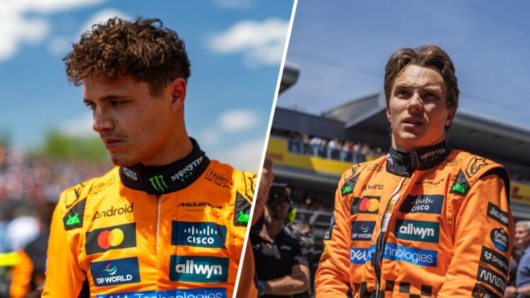 Split image of McLaren drivers Lando Norris (L) at the 2025 Canadian Grand Prix and Oscar Piastri (R)