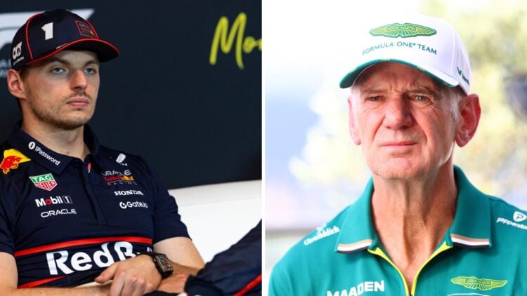 Split image of Red Bull driver Max Verstappen (L) and Aston Martin managing technical partner Adrian Newey (R)