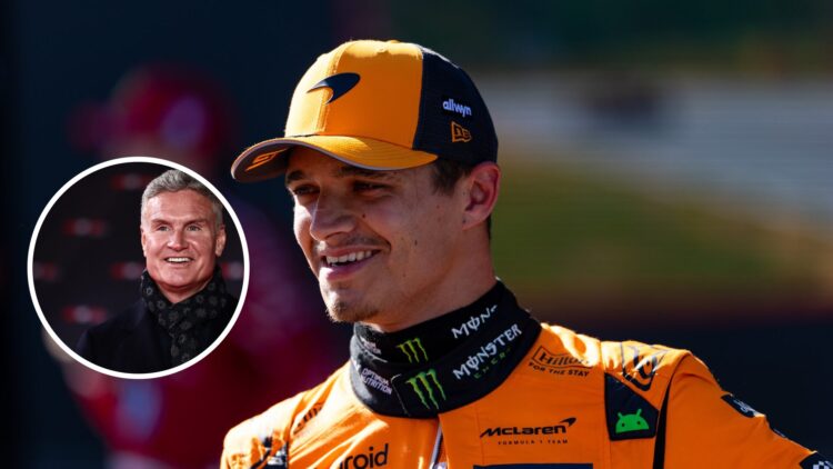 McLaren driver Lando Norris (right) after qualifying for the 2025 F1 Austrian Grand Prix, inset, David Coulthard