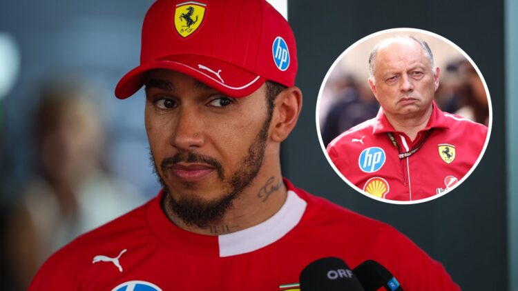 Lewis Hamilton and Frederic Vasseur of Ferrari during the 2025 F1 season