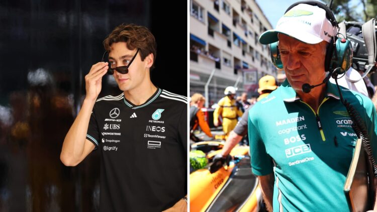 Mercedes driver George Russell (left) at the Spanish Grand Prix, Aston Martin chief Adrian Newey (right) at the Monaco Grand Prix