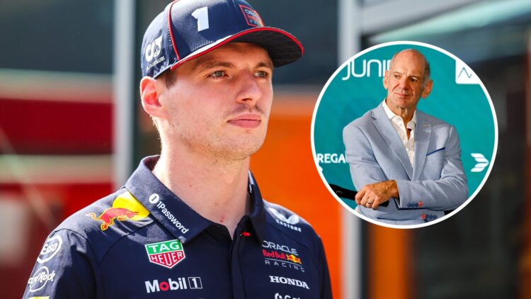 Max Verstappen of Red Bull Racing at the 2025 Emilia Romagna Grand Prix and Adrian Newey of Aston Martin