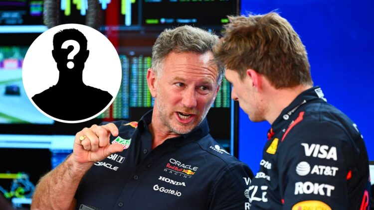 Red Bull Racing team principal Christian Horner and driver Max Verstappen talking in the garage