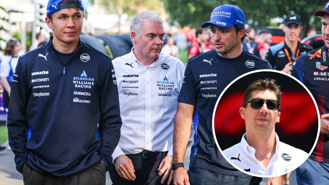 Williams driver Alex Albon and Carlos Sainz at the 2025 Australian Grand Prix, inset James Vowles