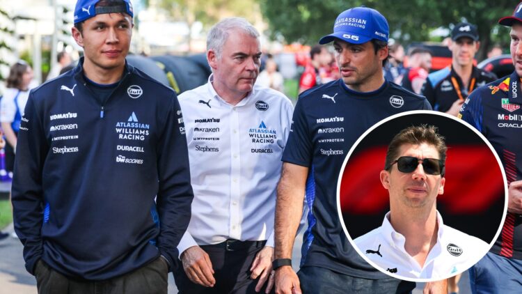 Williams driver Alex Albon and Carlos Sainz at the 2025 Australian Grand Prix, inset James Vowles