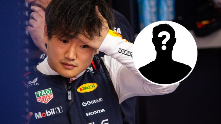 Yuki Tsunoda in the Red Bull Racing garage at the 2025 Spanish Grand Prix