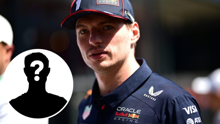 Red Bull driver Max Verstappen pictured at the driver parade at the 2025 Spanish Grand Prix, inset Mystery driver