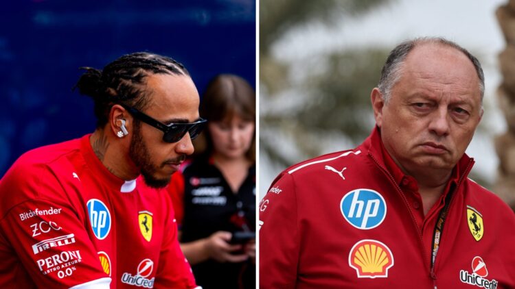 Ferrari driver Lewis Hamilton (left) at the Spanish Grand Prix, Ferrari team principal Fred Vasseur (right) at the Bahrain Grand Prix