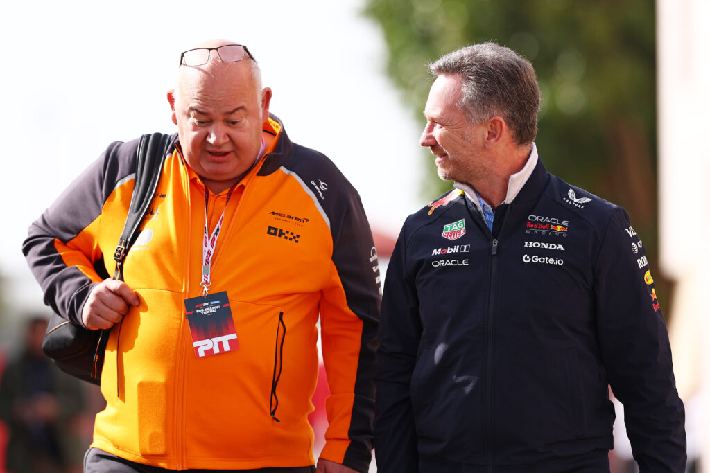 McLaren chief designer Rob Marshall and Red Bull Racing team principal Christian Horner at 2025 Formula 1 pre-season testing
