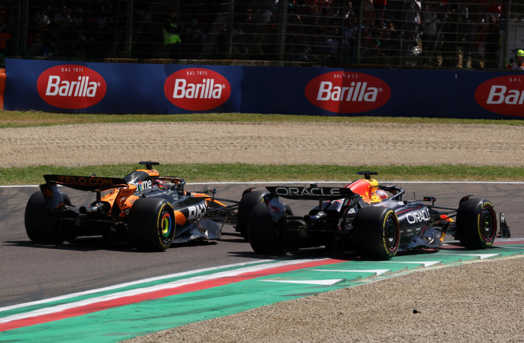 McLaren driver Oscar Piastri and Red Bull Racing driver Max Verstappen at the 2025 Formula 1 Emilia Romagna Grand Prix