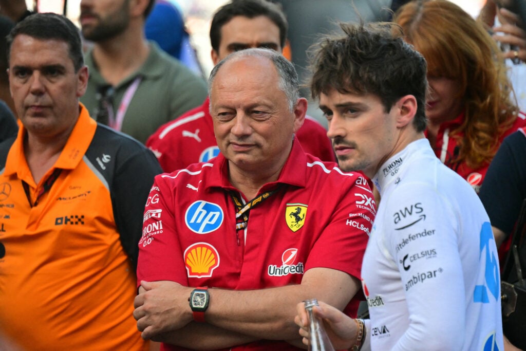 Ferrari team principal Fred Vasseur and driver Charles Leclerc at the 2025 F1 Monaco Grand Prix