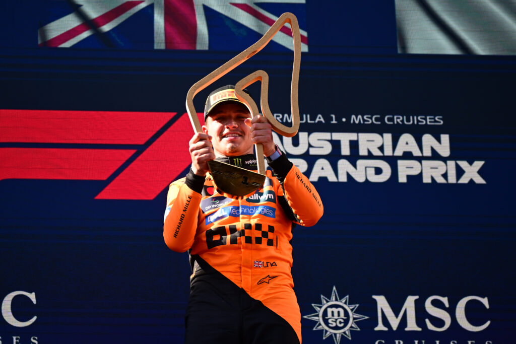 Lando Norris celebrates victory at the 2025 Austrian Grand Prix