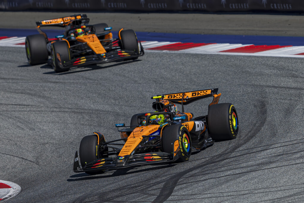 McLaren drivers Lando Norris and Oscar Piastri at the 2025 Formula 1 Austrian Grand Prix