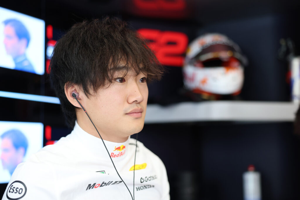 Yuki Tsunoda in the Red Bull garage before qualifying at the 2025 Austrian Grand Prix