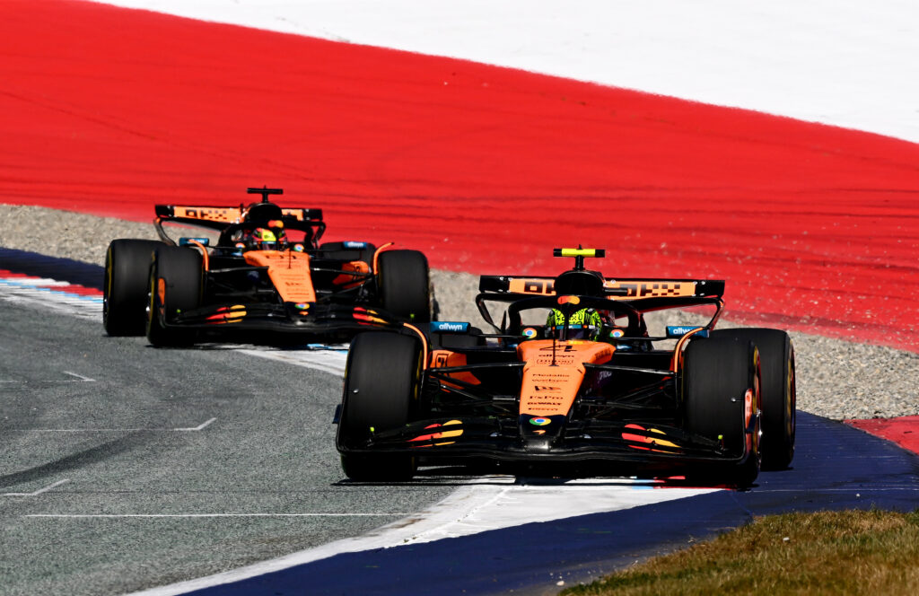 Lando Norris leads Oscar Piastri at the 2025 Austrian Grand Prix