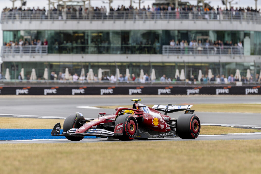 Ferrari driver Lewis Hamilton on track during qualifying for the 2025 F1 British Grand Prix at Silverstone