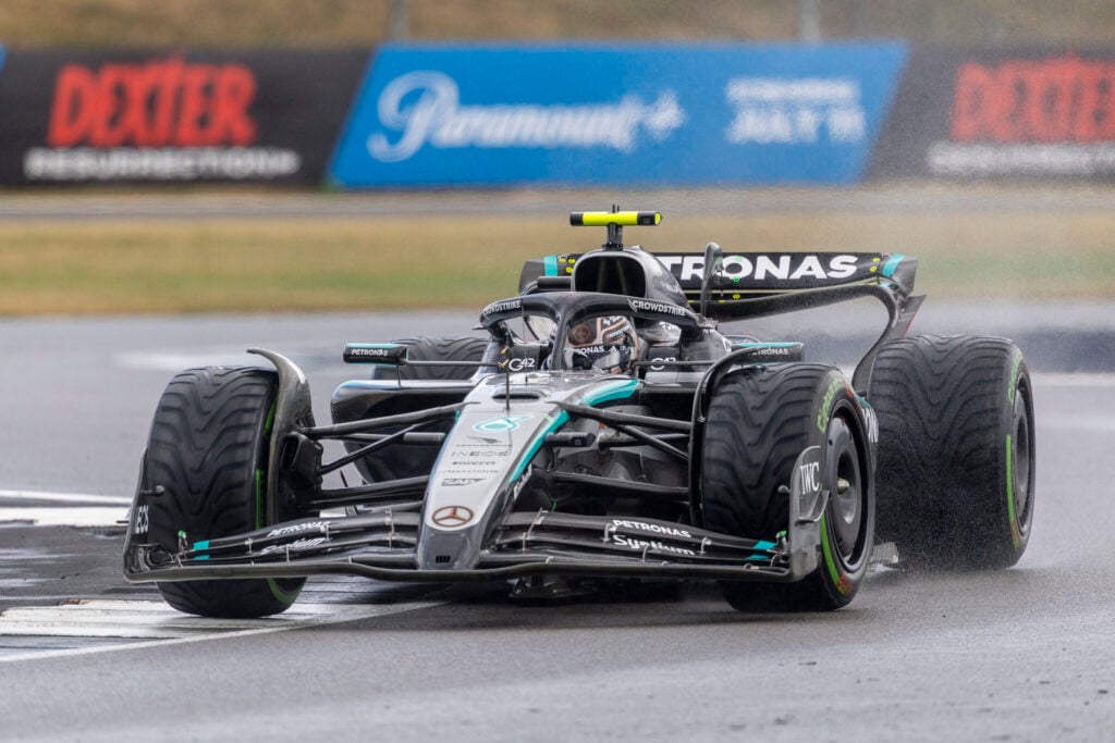 Andrea Kimi Antonelli at the wheel of his Mercedes W16 during the 2025 British Grand Prix.