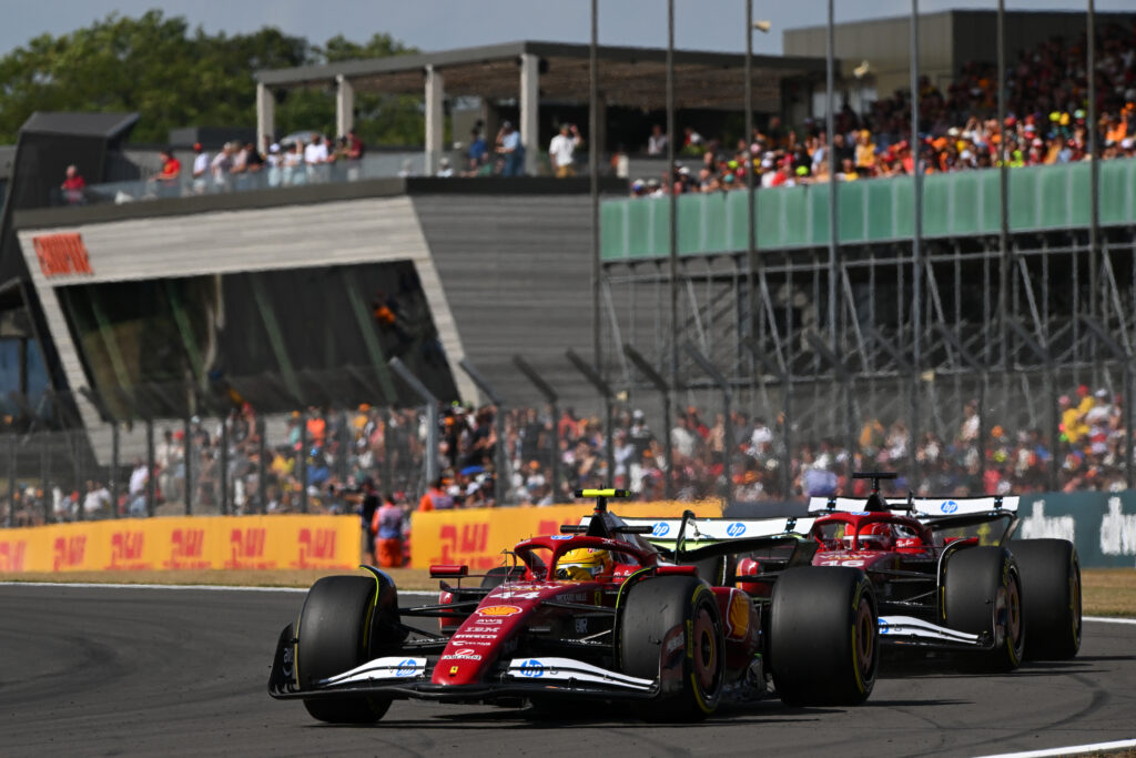 Ferrari drivers Charles Leclerc and Lewis Hamilton at the 2025 Formula 1 British Grand Prix