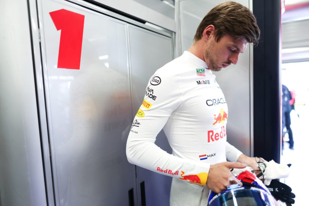 Red Bull driver Max Verstappen in the garage before qualifying for the 2025 F1 British Grand Prix at Silverstone