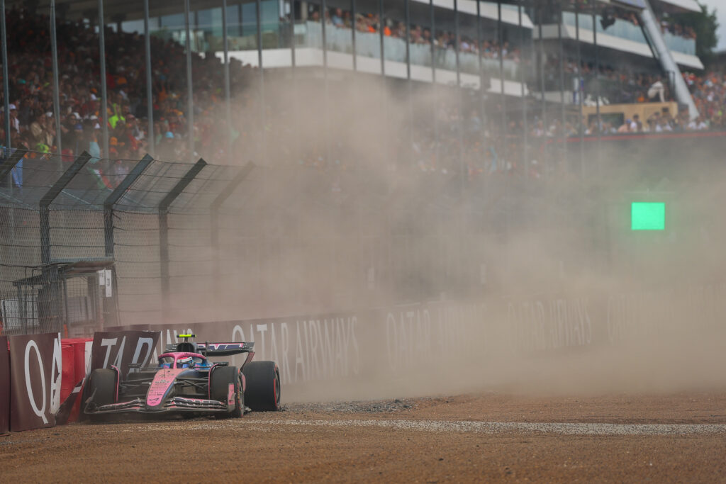 Alpine driver Franco Colapinto in the gravel during qualifying at the 2025 Formula 1 British Grand Prix